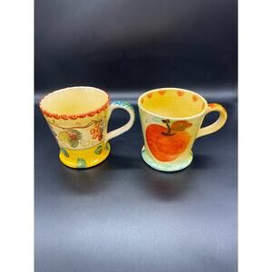 Vintage Italica ARS Pottery Set of 2 Mugs Hand Painted Italy Chip *See photo